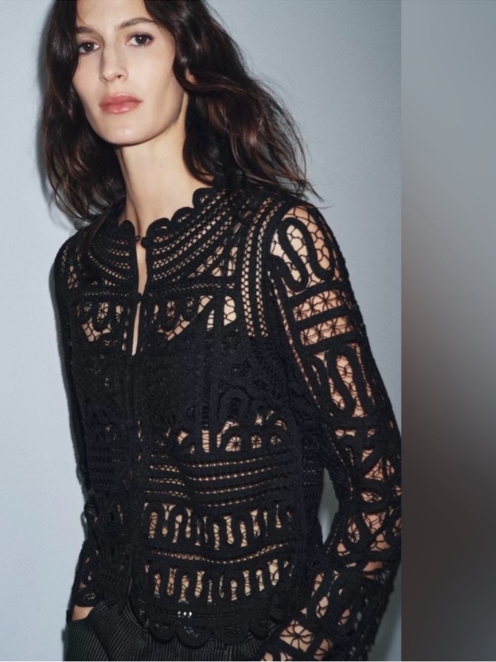 Zara ZW Collection Black Crochet Lace Blouse, M
